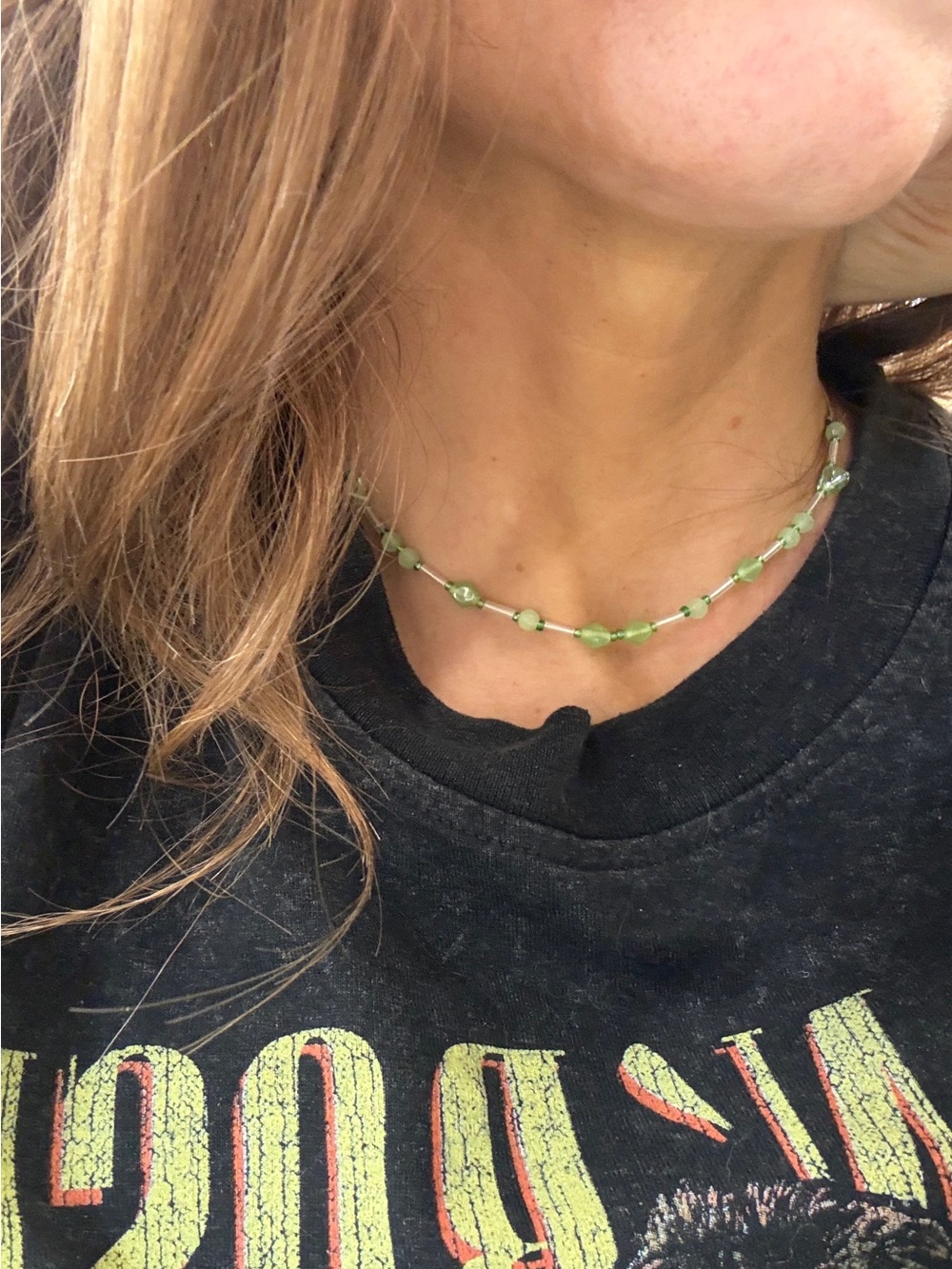 Hugo Kreit designer dainty Delicate green beaded  Bead Choker floating Necklace